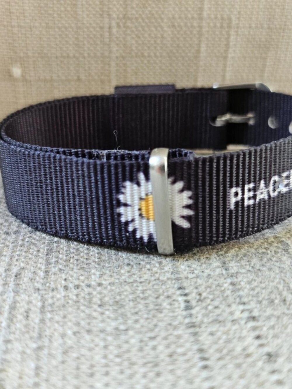 Replacement Strap Black Canvas Band for Watches Peace Minus One Size 14mm
